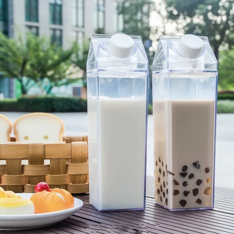 500/1000ML square milk cup transparent plastic convenient milk juice cup with water bottle