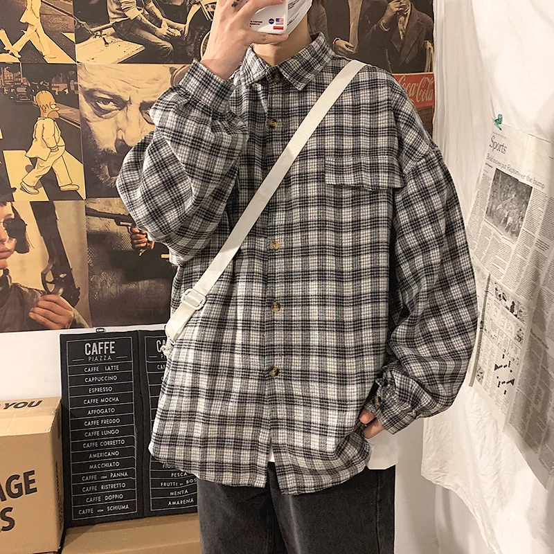 Женская Свободная блузка с отложным воротником Весенняя клетчатая рубашка