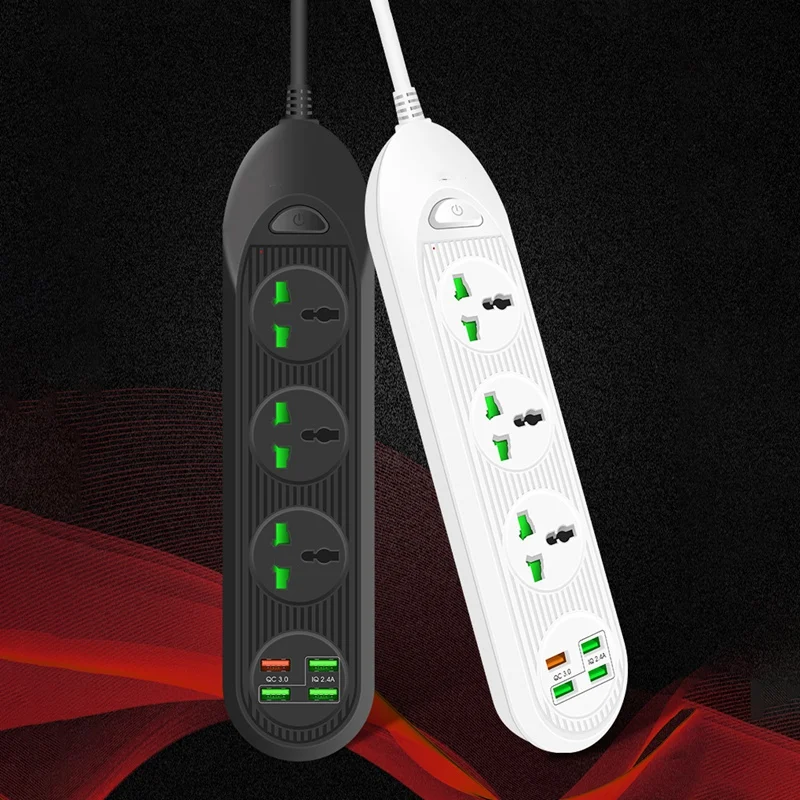 

Удлинитель с 3 розетками и 4 портами USB QC3.0 18 Вт, 3000 Вт, 16 А, 6,5 футов