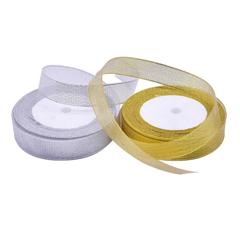 Блестящая серебряная Золотая лента фоторемень 25 ярдов для свадебного украшения