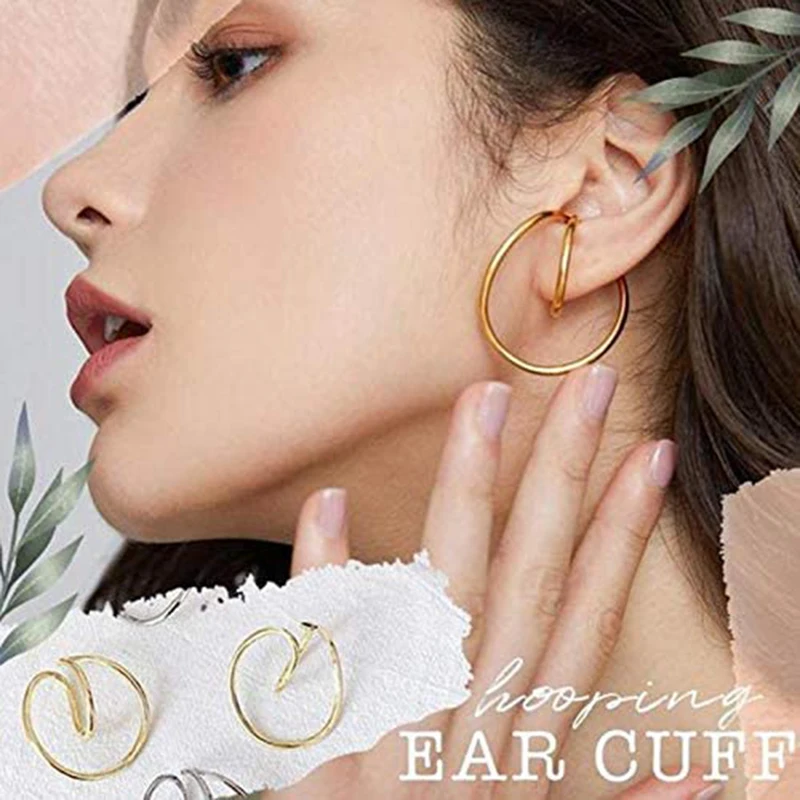 Newly 1 Pair Gorgeous Hooping Ear Cuff Geometry Earring Ear Clip No Piercing Earcuff Gleaming BN99