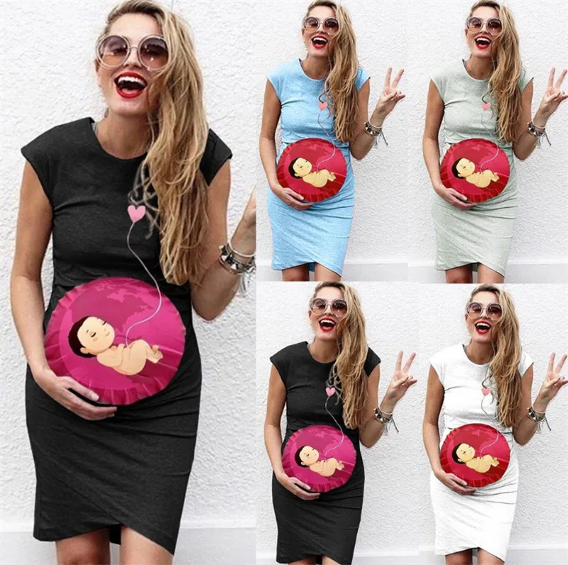 

New tight and comfortable female comfortable European and American sexy women's baby love printed pregnant women dress