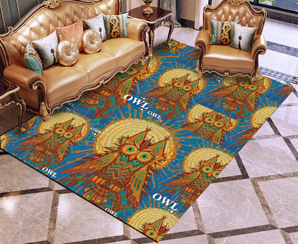 

Owl Carpet Dark Background Cartoon Play Mat Rug 3D Print Colorful Outdoor Carpet Home Room Rug For Living Room Bedroom Carpet