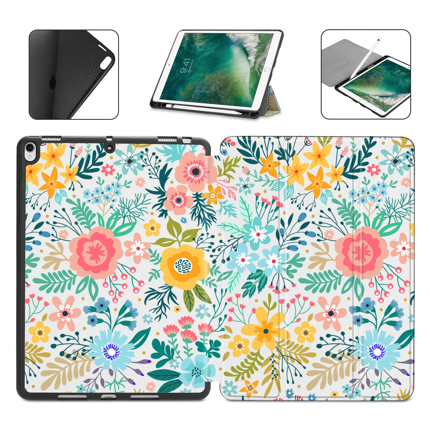 Чехол с рисунком для iPad Mini 4 5 с функцией держателя карандаша+ Функция автоматического сна/пробуждения для iPad Mini 5 с мягкой задней крышкой