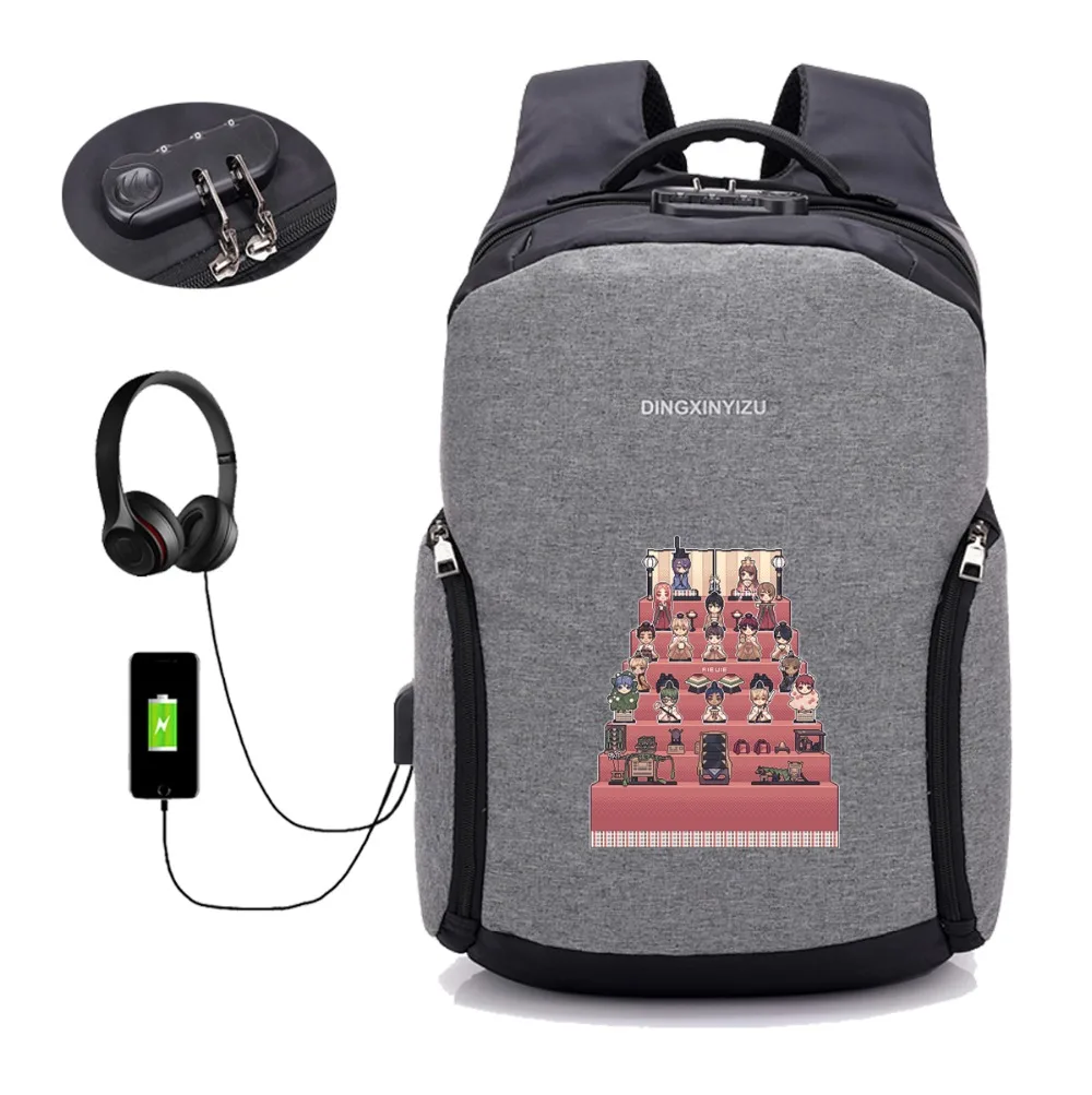 

anime Hinamatsuri backpack USB charging Anti-theft Laptop backpack student School Backpack Teenagers Travel bag 14 style