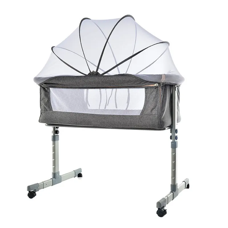 Grey(Can Adjustable) Переносная кровать, соединенная с обычной большой кроваткой родителей, переносная кровать для путешествий, переносная кроватка, дышащая Складная регулируемая по высоте кроватка - Цвет: Grey(Can Adjustable)