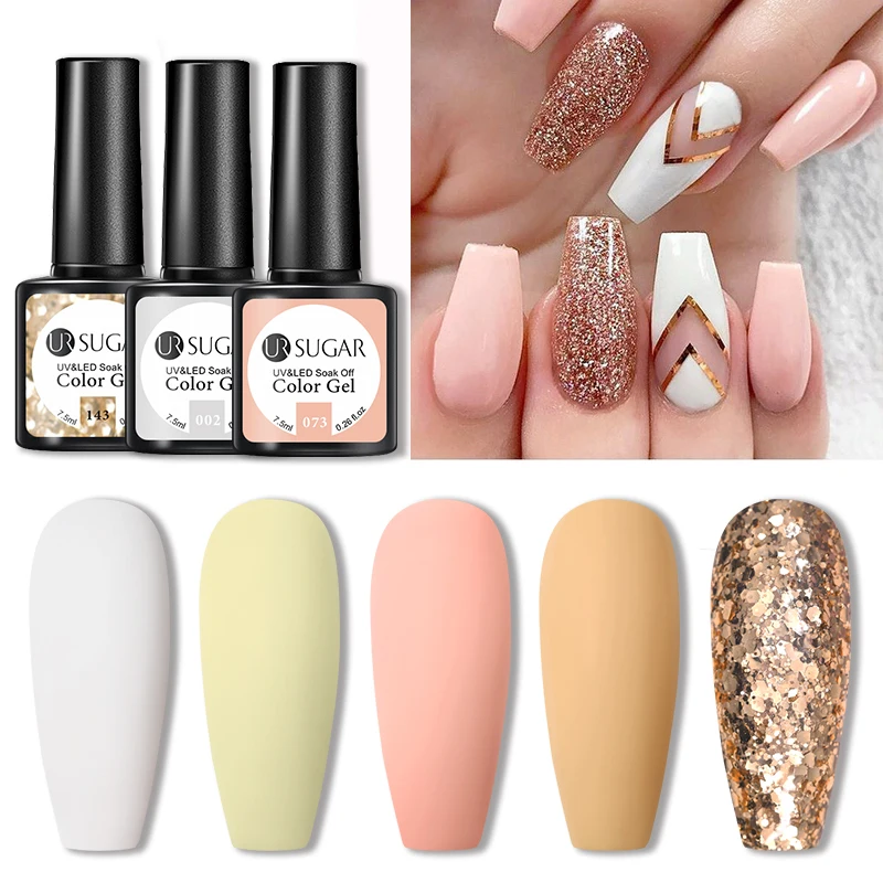 

UR SUGAR 7.5ml Gel Nail Polish Matte Glitter Nude Pure Soak Off UV Gel Varnish All For Manicure Nail Art Design