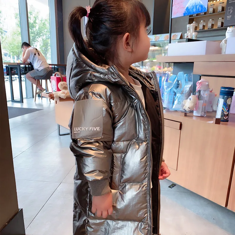 

2020 New Russian Winter Children Girls Down Jacket Hooded Long Silver Boys Outerwear Coat 2-12 Years Kids Teenage Girls Parka