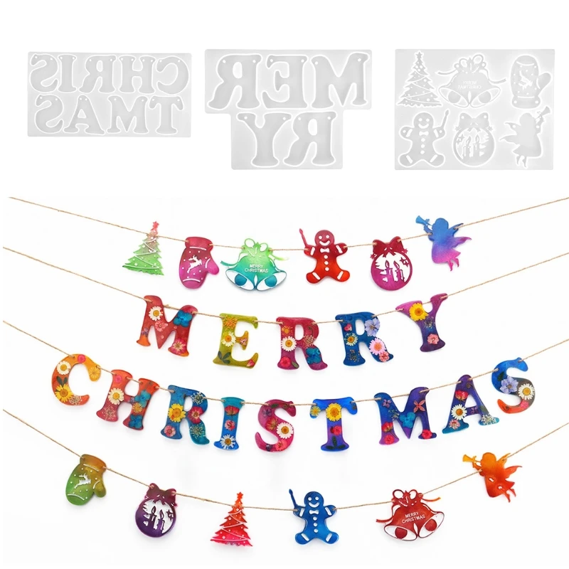 

Christmas Pull Flag Letters Epoxy Resin Mold Party Supplies Decorations Banner Silicone Mould DIY Crafts Jewelry Casting Tools