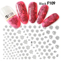 10pc black and white flower nail stickers ant love lips letter nail slider leaf polka dot nail decoration applique