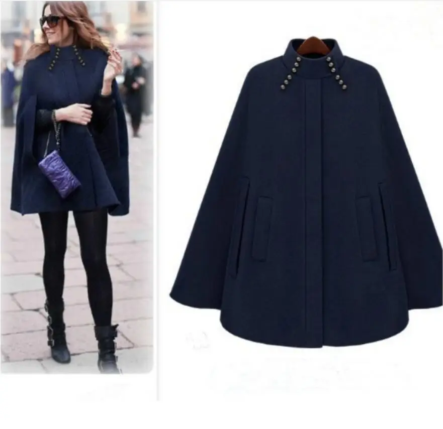 Женское кашемировое пончо повседневное шерстяное пальто на пуговицах свободная