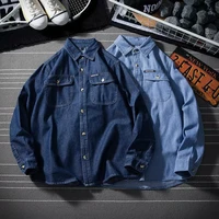 japanese denim shirt autumn mens long sleeved trend all match tooling shirt casual thin jacket button down shirts for men
