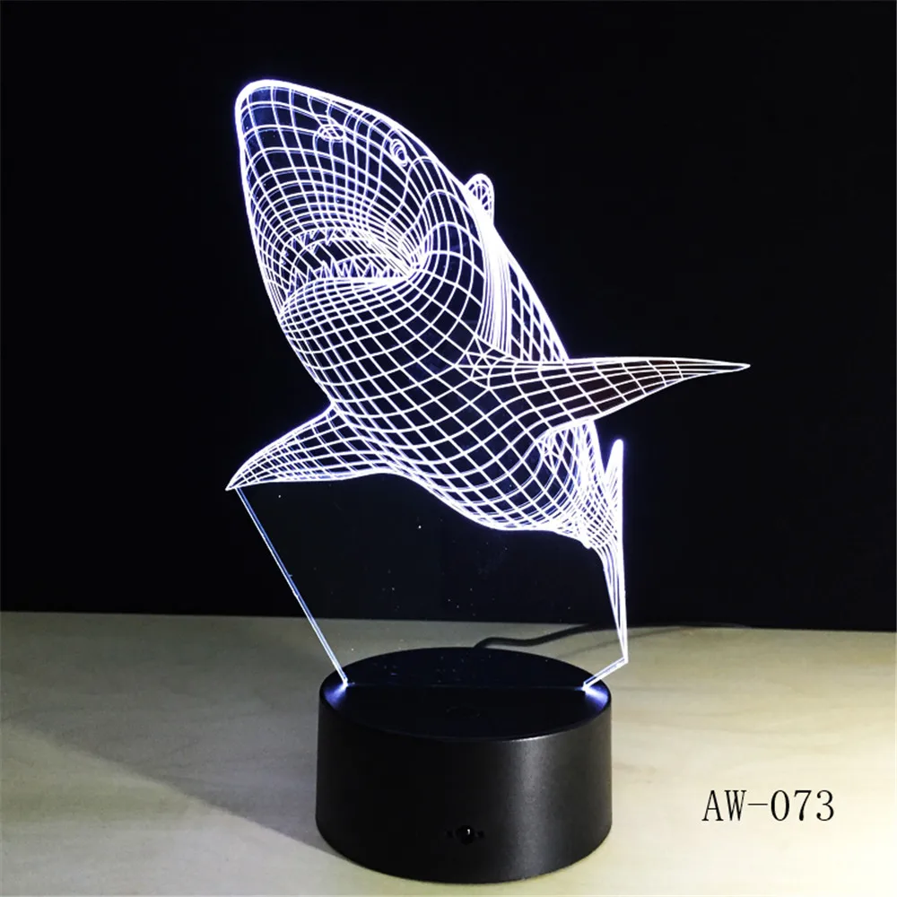 3D LED Night Lights Shark with 7 Colors Light for Home Decoration Lamp Amazing Visualization Optical Illusion 73 | Лампы и освещение