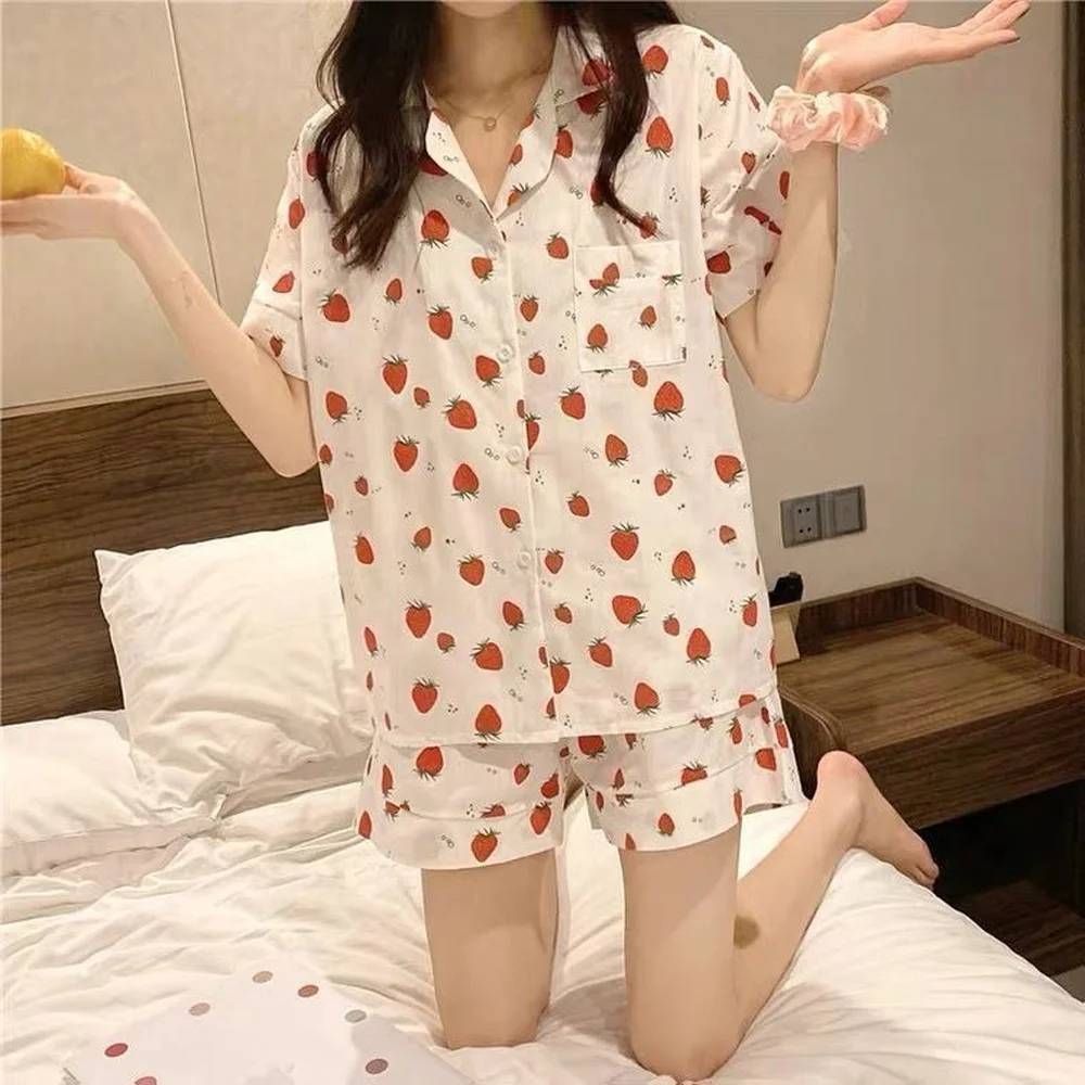 

Strawberry Pajamas for Women Summer Lovely Loose Thin Home Clothes Pajama Set Women Short