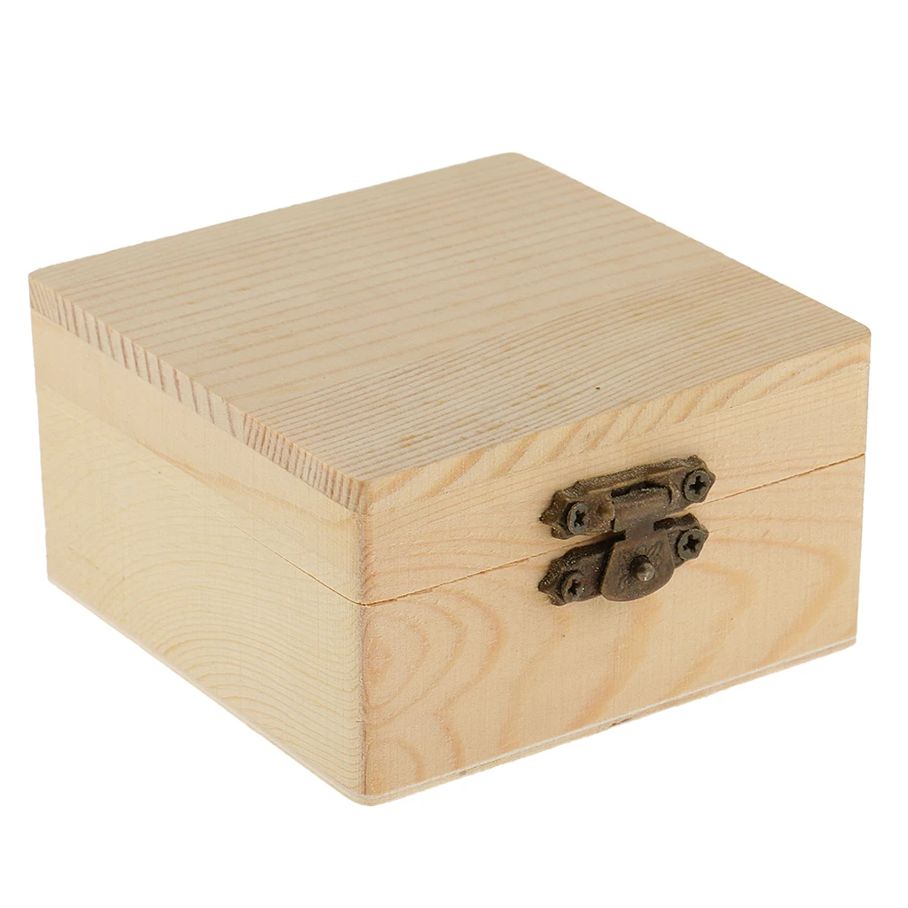 

Blank Square Shape Unfinished Wooden Jewelry Gift Box for Kid DIY Craft Supplies Wood Box Pine Storage Vintage Gift Purse Craft