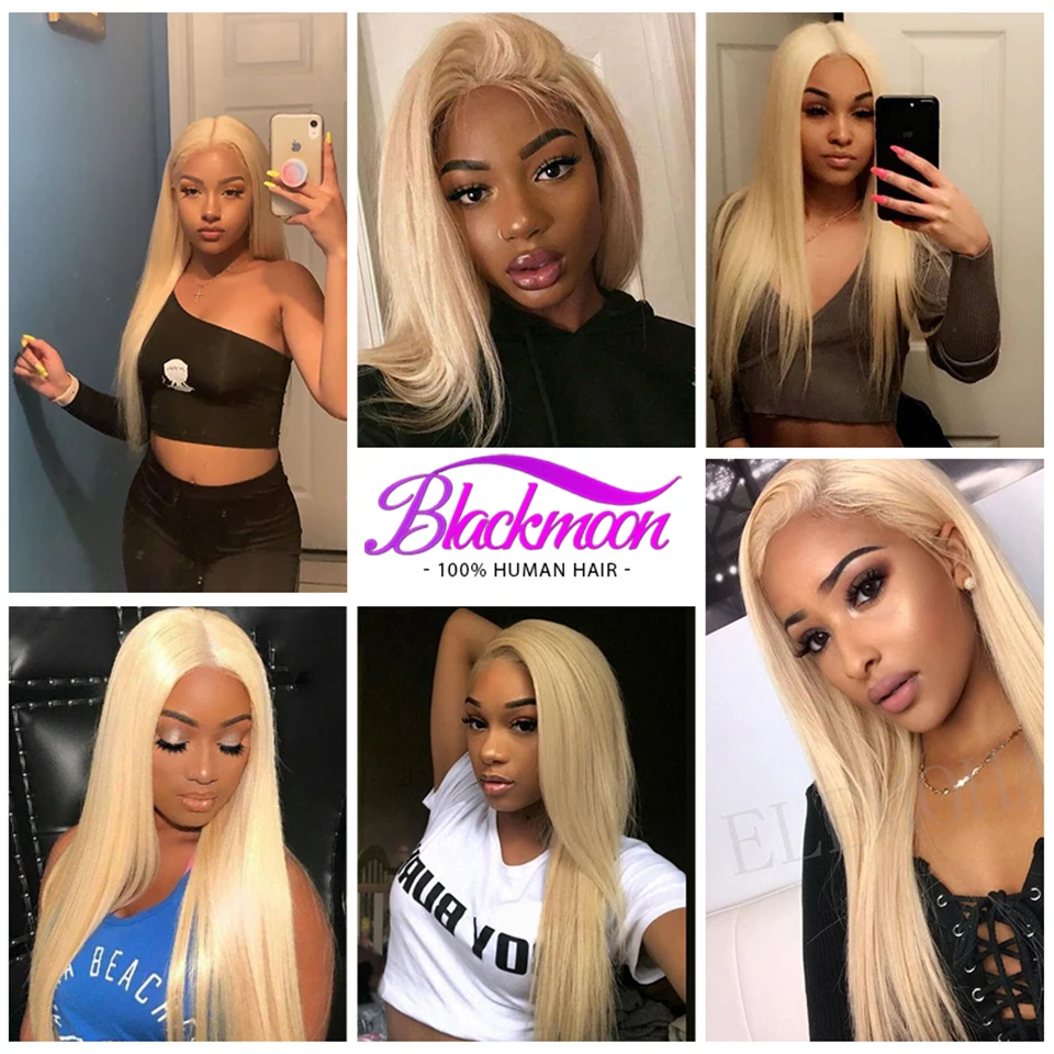 

613 Blonde Brazilian Colored Human Hair Lace Front Wig Transparent Lace Frontal Wigs Straight 4x4 Lace Closure Wigs for Women