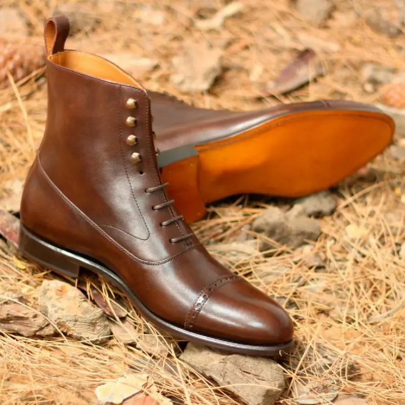 

New Men's PU Leather Fashion Lace Up Tan British Hat Toe High Top Martin Boots Business Dress Boots Cowboy Boots Versatile AQ119