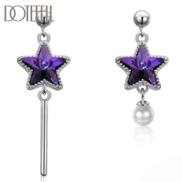 doteffil 925 sterling silver pearl bluepurple crystal star drop earrings charm women jewelry fashion wedding party gift