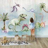 custom 3d wall mural modern cartoon dinosaur wooden board childrens bedroom background wall 3d photo wallpaper papel de parede