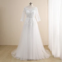 exquisite lace wedding dresses plus size scoop neck long sleeves applique see through a line big women bridal dress