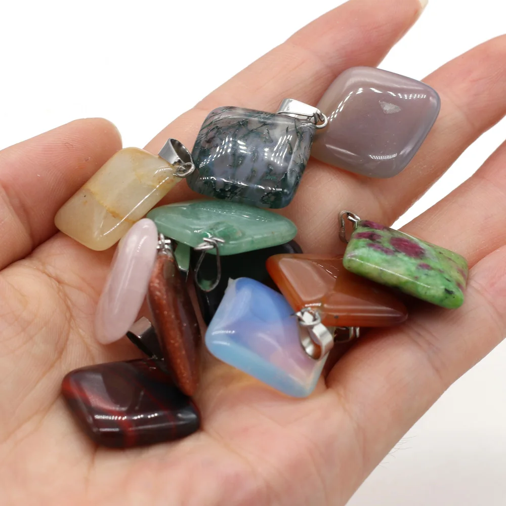 

2pcs Natural Stone Pendants Square Shape Opal Gold Sand Crystal for Jewelry Making DIY Necklace Earrings Gift 25x25mm