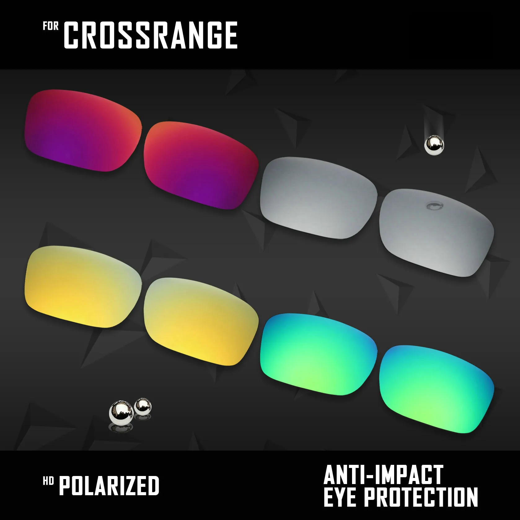 OOWLIT 4 Pairs Polarized Sunglasses Replacement Lenses for Oakley Crossrange OO9361-Silver & Midnight sun & Gold & Green