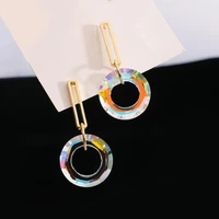 aensoa new design korean transparent colorful round pendant drop earrings for women long geometric earrings party jewelry