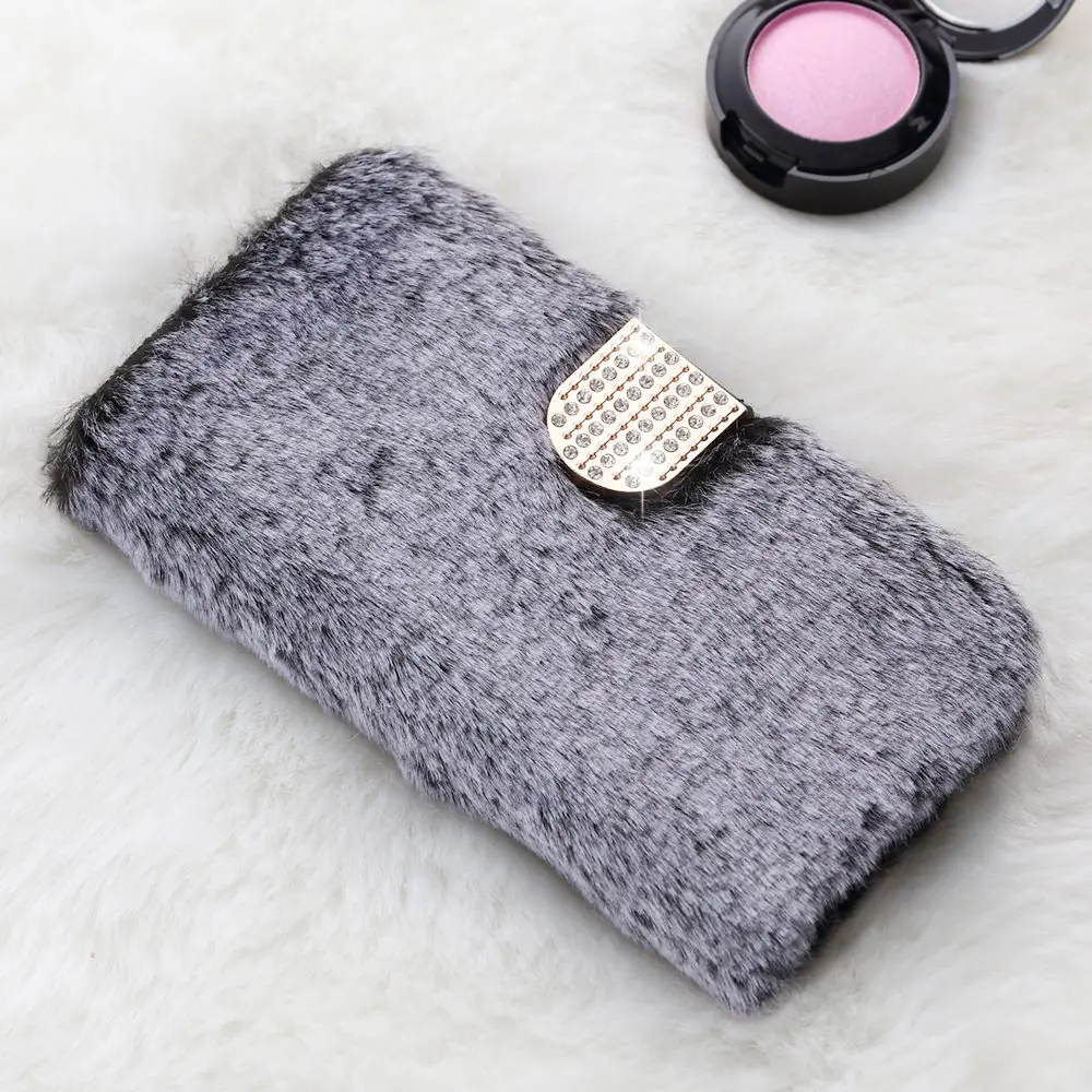 Grey L-FADNUT Роскошный милый меховой пушистый чехол-кошелек для samsung Galaxy S10e Note 9 S9 Plus S8 Note 10 Plus 5G S7 edge мягкое кожанное покрытие - Цвет: Grey