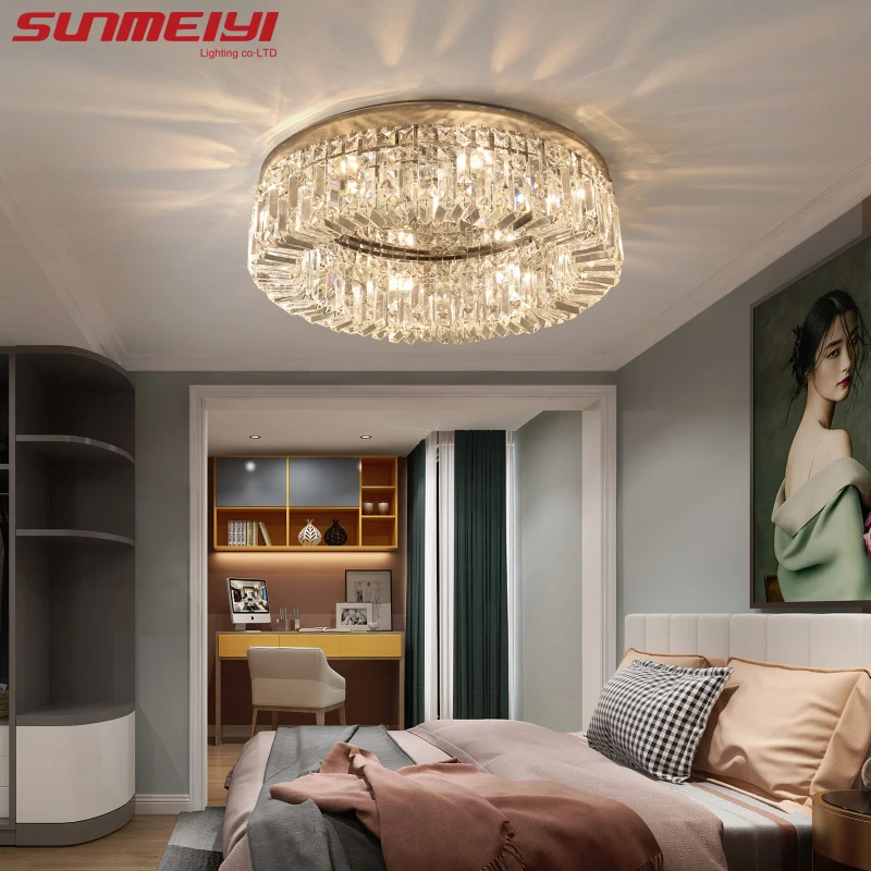 $156.04 Nordic Led Ceiling Lights Crystal Living room Lamp Gold Round Ceiling Indoor Hanging Lamp For Kitchen Bedroom lustre moderno