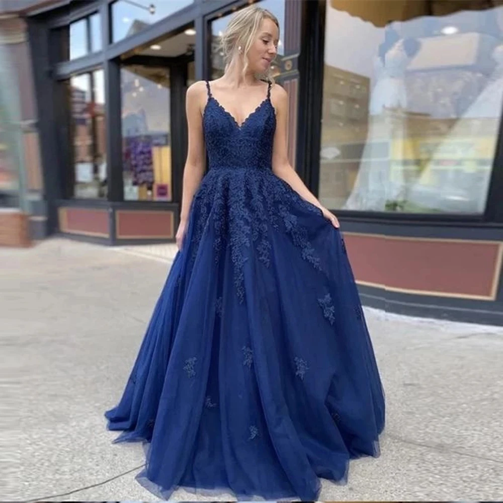 

ANGELSBRIDEP Spaghetti Straps A-Line Evening Party Dresses Vestidos de festa Fashion Applique Formal Cinderella Prom Dresses Hot