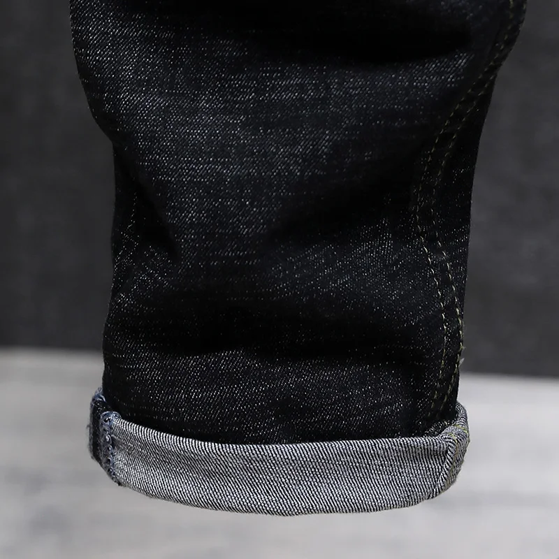 Джинсы мужские прямые Стрейчевые с вышивкой льва брюки из денима в японском