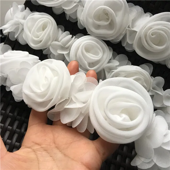 

2M 3D Flower Soft Ruffles Chiffon Lace Trim For wedding Dress Mesh Lace Diy Doll Skirt Lace Fabric Sew On Garment Accessories