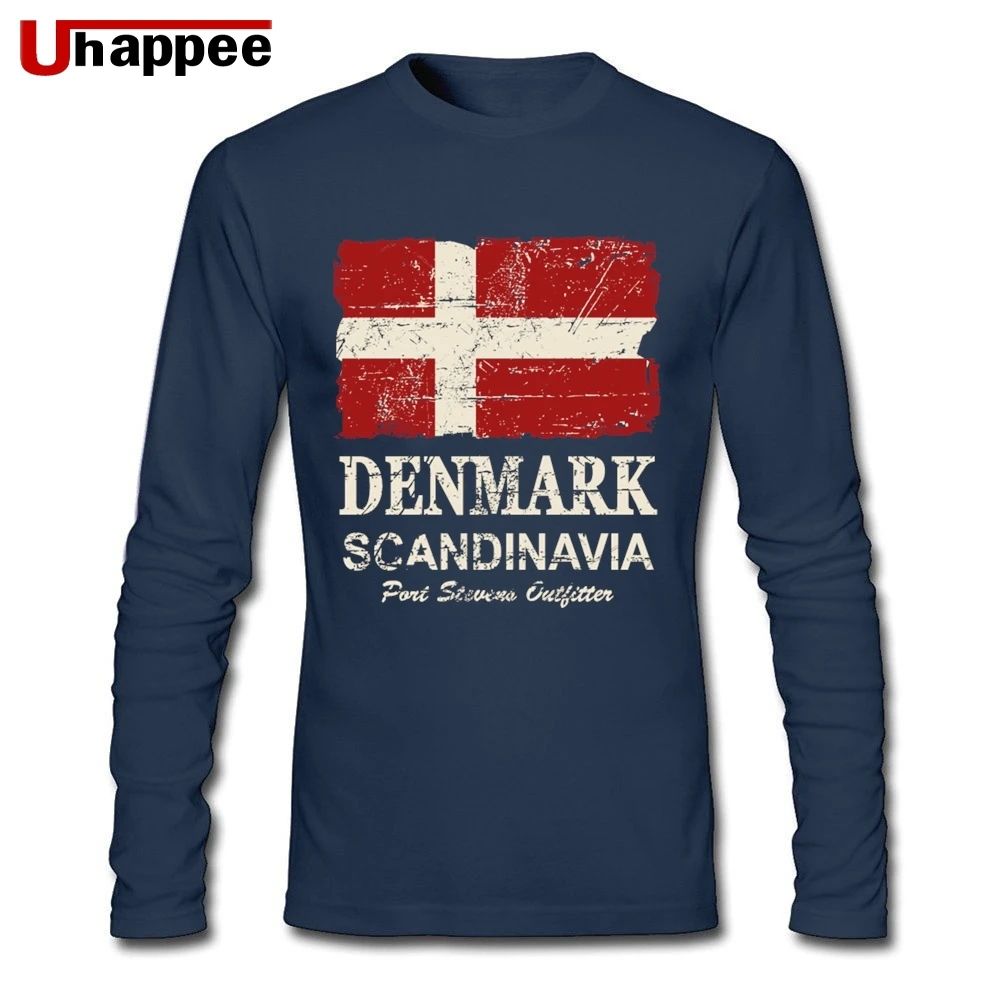 Для мужчин Винтаж флаг Дании с длинным рукавом осень хлопок большой Размеры
