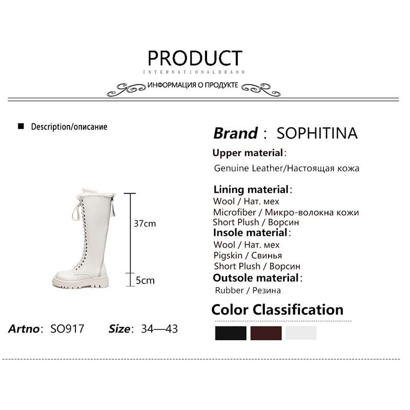 

SOPHITINA Winter Women Boots Platform Fashion Genuine Leather Zipper Boots Plus Size 34-43 Warm Female Knee-High Shoes SO917