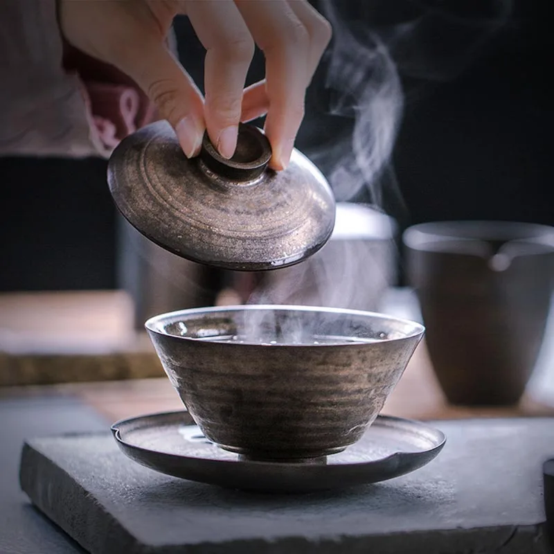 150 мл ручной работы Винтаж Японский стиль грубая керамика Gaiwan керамика Tureen кунг-фу чайные пиалы чашка для чая ретро украшения дома ремесла