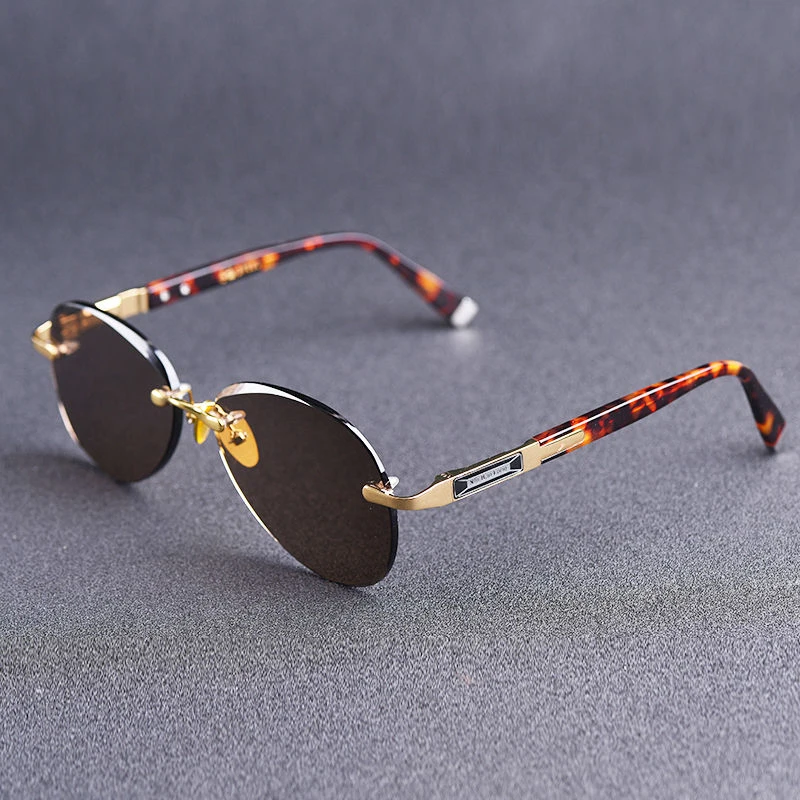 

Vazrobe Rimless glass Sunglasses Male stone Glasses for Men Natural Glass aviation Brown Lens Anti Eye Dry