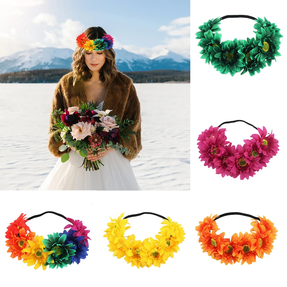 Женская тиара с подсолнухами в стиле бохо эластичная регулируемая повязка для