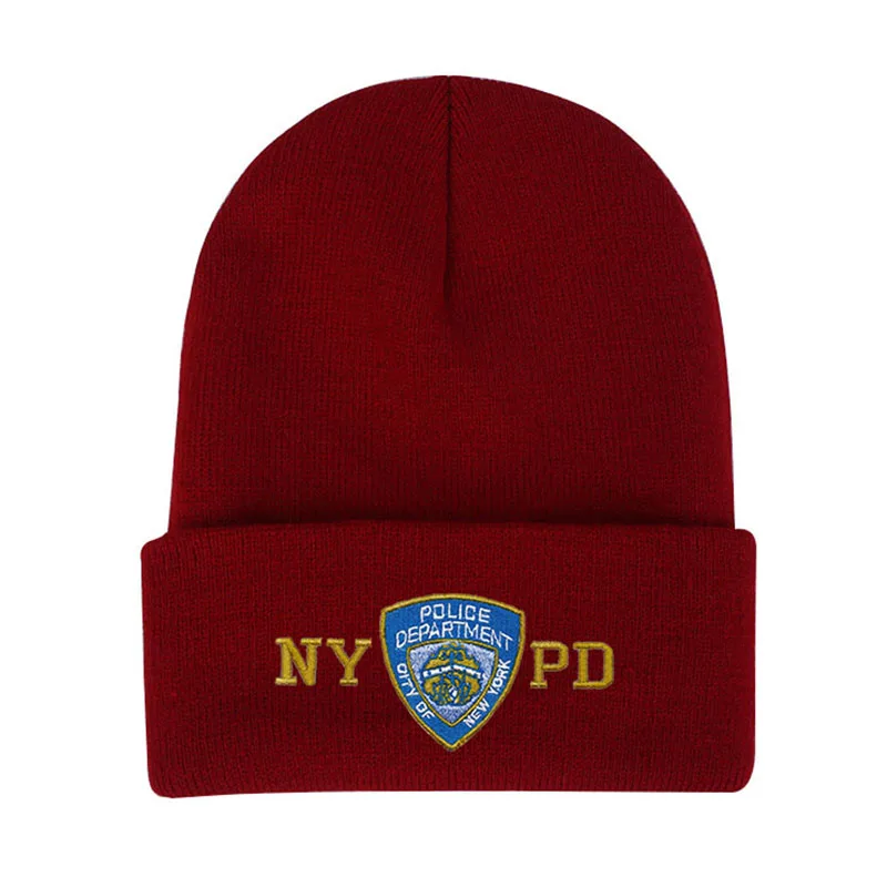 NYPD полиция зимние теплые шапочки Skullies мужские Толстая шапочка шапки Мужская спортивная шапочка в стиле кэжуал двухслойная вязаная шапка