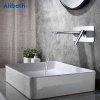 free shipping bathroom basin sink faucet wall mounted square chrome brass mixer tap with embedded box