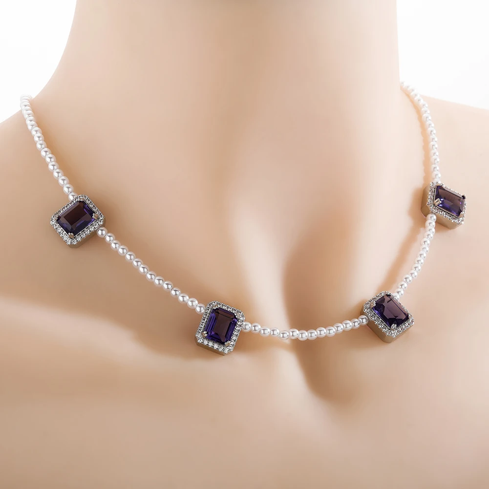 

Женское винтажное ожерелье-чокер с белым жемчугом, ожерелье с синим/серебряным драгоценным камнем 3 мм, 2021