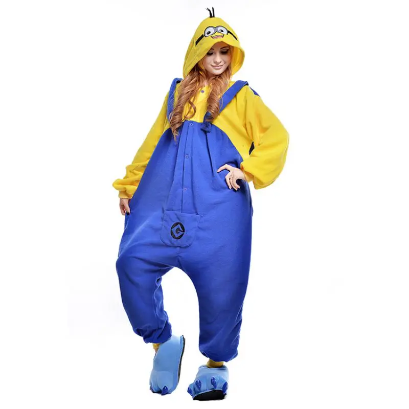 Милая Рождественская Пижама с миньонами зимняя флисовая капюшоном и карманом