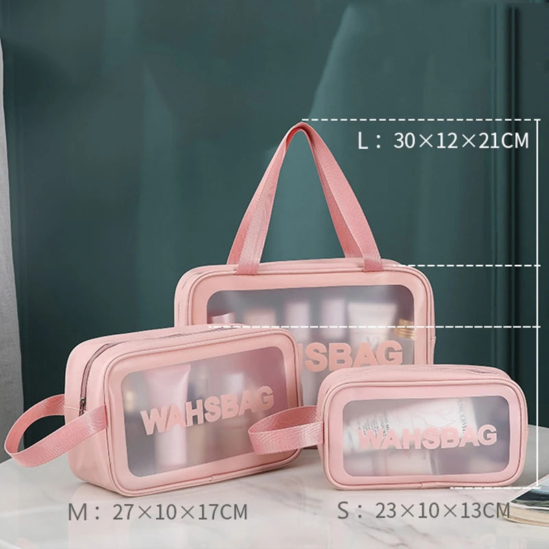 

3pcs/set Cosmetic Bag Translucent PU Wash Bags Large Capacity PVC Travel Storage Container Frosted Portable Organizer For Home