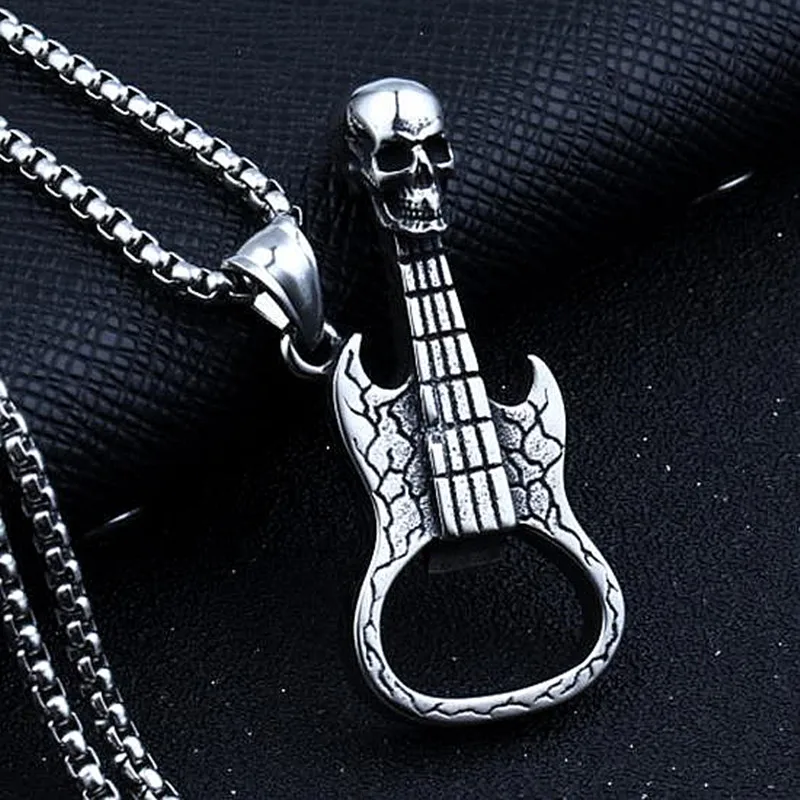

HNSP Punk Skull Guitar Pendant Chain Necklace For Men Male Gothic jewelry gift wholesale