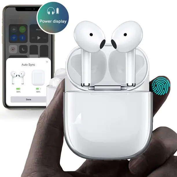 

Беспроводная Bluetooth-гарнитура, TWS-наушники с портативным зарядным чехлом, сенсорный датчик для телефонных звонков, музыки, фильмов, смартфоно...