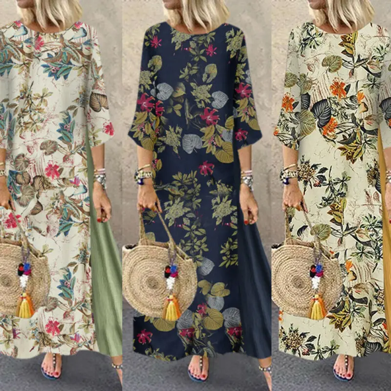 Hirigin Boho женское Макси платье женский летний длинный кафтан с коротким рукавом