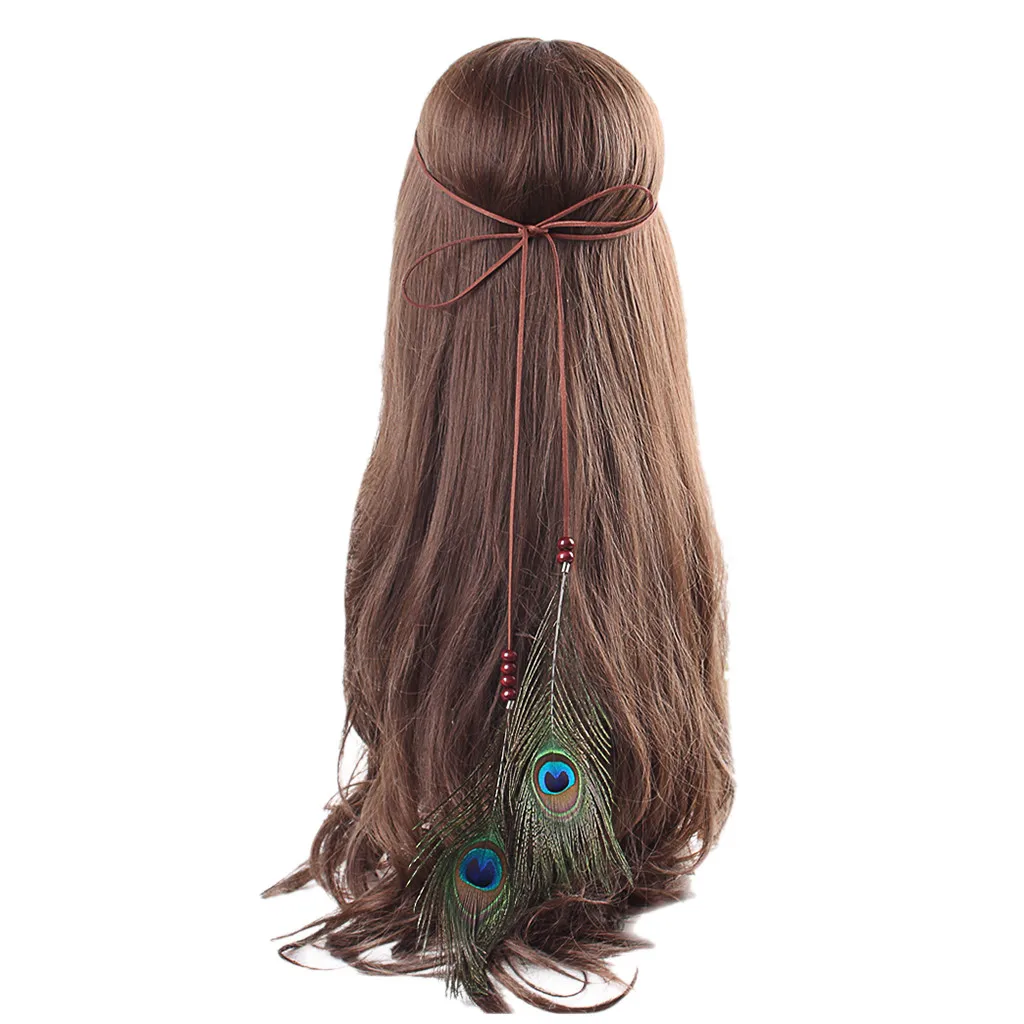 

Women Ornaments Bohemian Vintage Peacock Feather Hair Hoop Hair Band Headwear Cheerleading Souvenirs Hair Accessories 3.30