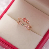 simple flower ring for women female cute double layer finger ring romantic birthday gift girlfriend fashion zircon stone jewelry