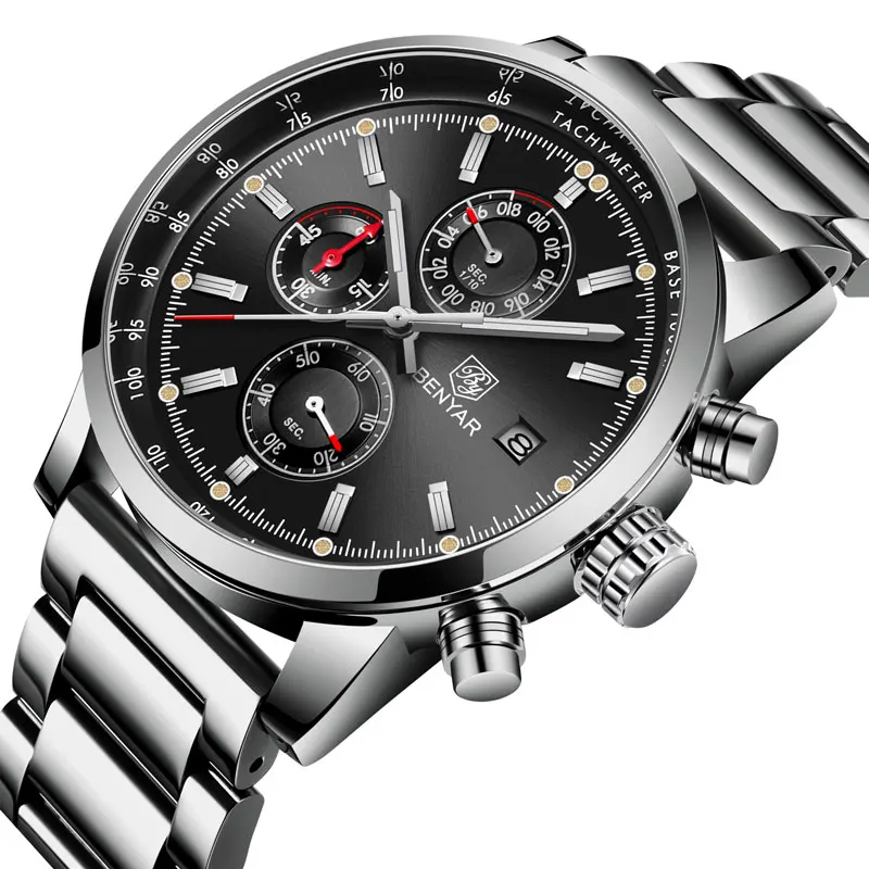 Benyar брендовые роскошные часы из нержавеющей стали мужские деловые повседневные
