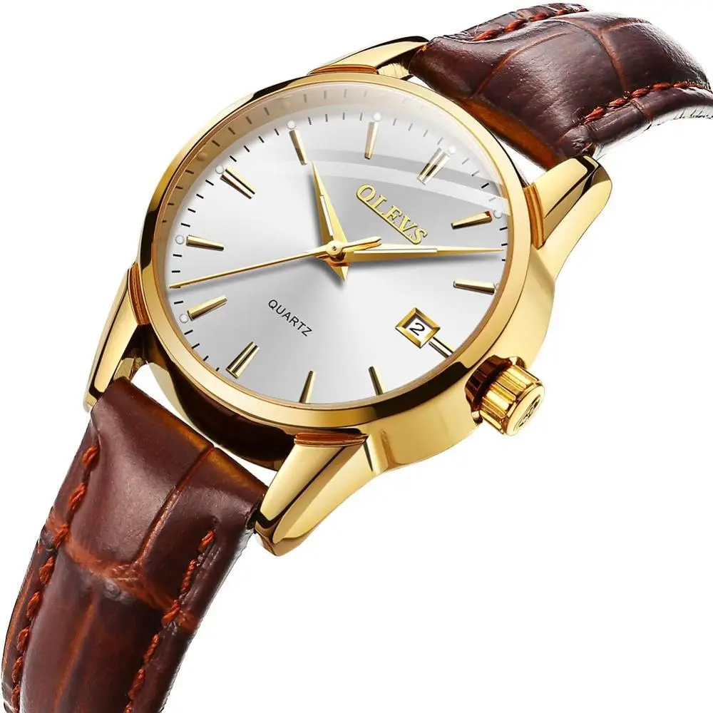 - Women-white OLEVS Простые Модные женские часы relojes mujer кожа день с датой часы женские светящиеся руки водонепроницаемые Wist часы - Цвет: - Women-white