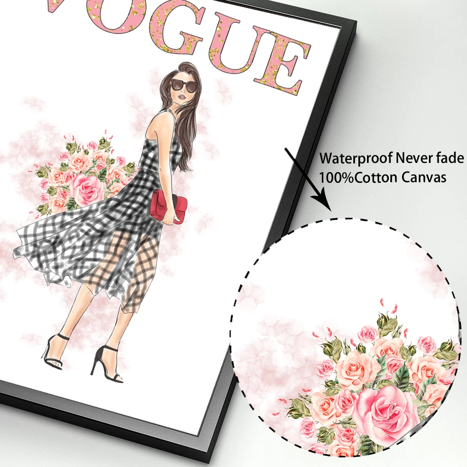 

Vogue Girl Canvas Painting Vintage Fashion Art Posters And Prints Nordic Style Scandinavian Decor Wall Art Picture For Bedroom